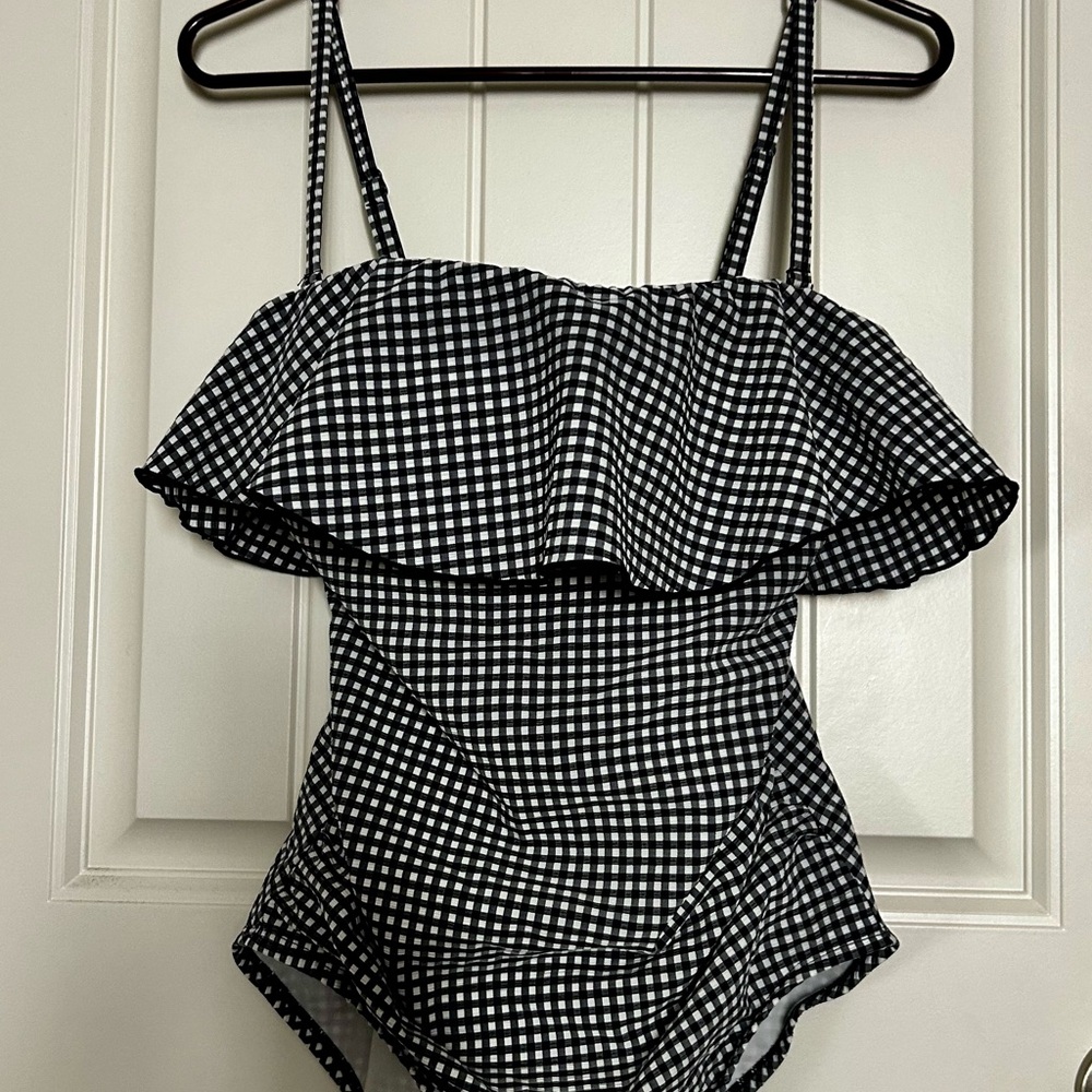 Navy blue and White Gingham Swimsuit